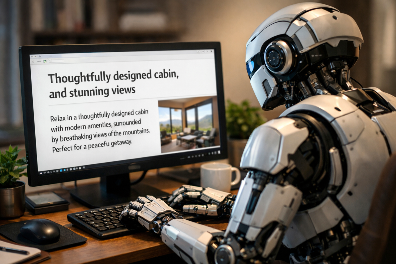 robot typing at computer